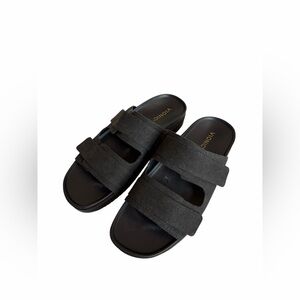Vionic Riviera Women’s Black Canvas Adjustable Strap Slide Sandals EUC Size 12